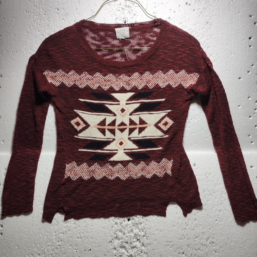 Hippie Rose Sweater Womens Medium Abstract Burgundy Knitted Long Sleeve